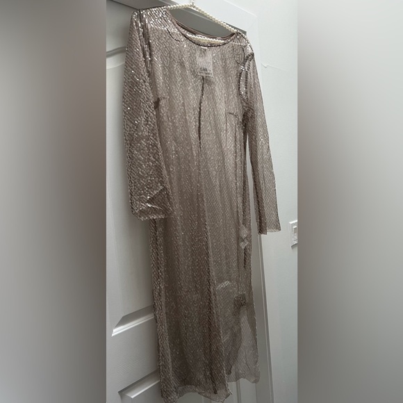H&M Women’s sequin Beige Mesh dress Brand new Sz Large - Picture 4 of 15